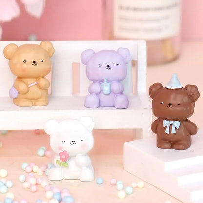 Resin Cartoon Cute Bear Car Ornament Micro Landscape Bonsai Decoration Desktop Creative Trinket Home Accessories Figurines
