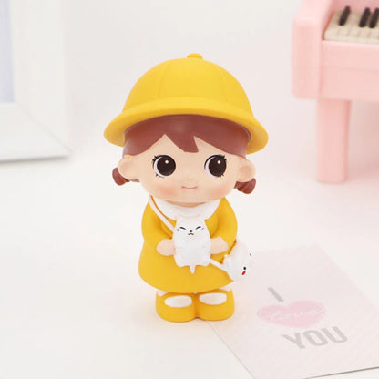 Resin Cartoon Cute Girl Car Ornament Micro Landscape Bonsai Decoration Desktop Creative Trinket Home Accessories Figurines