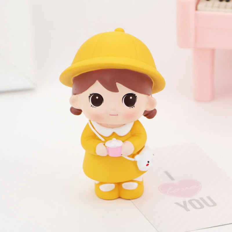 Resin Cartoon Cute Girl Car Ornament Micro Landscape Bonsai Decoration Desktop Creative Trinket Home Accessories Figurines