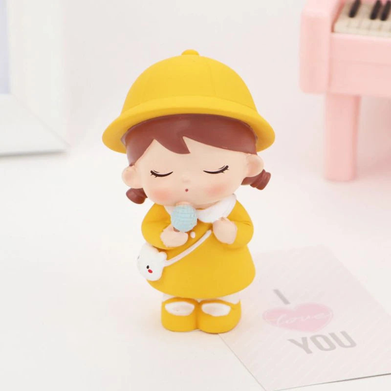 Resin Cartoon Cute Girl Car Ornament Micro Landscape Bonsai Decoration Desktop Creative Trinket Home Accessories Figurines