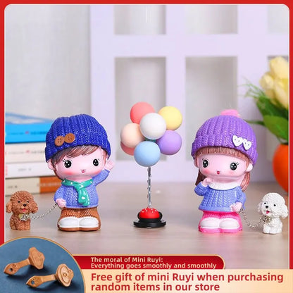 Resin Cartoon Cute Girl and Boys Car Ornament Micro Landscape Bonsai Decoration Desktop Creative Trinket Home Accessories