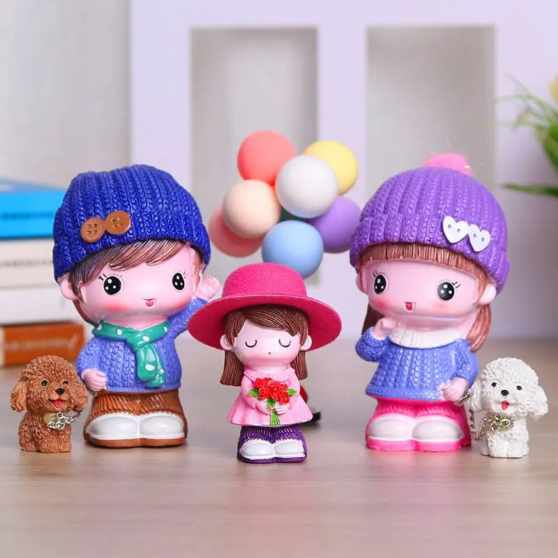 Resin Cartoon Cute Girl and Boys Car Ornament Micro Landscape Bonsai Decoration Desktop Creative Trinket Home Accessories