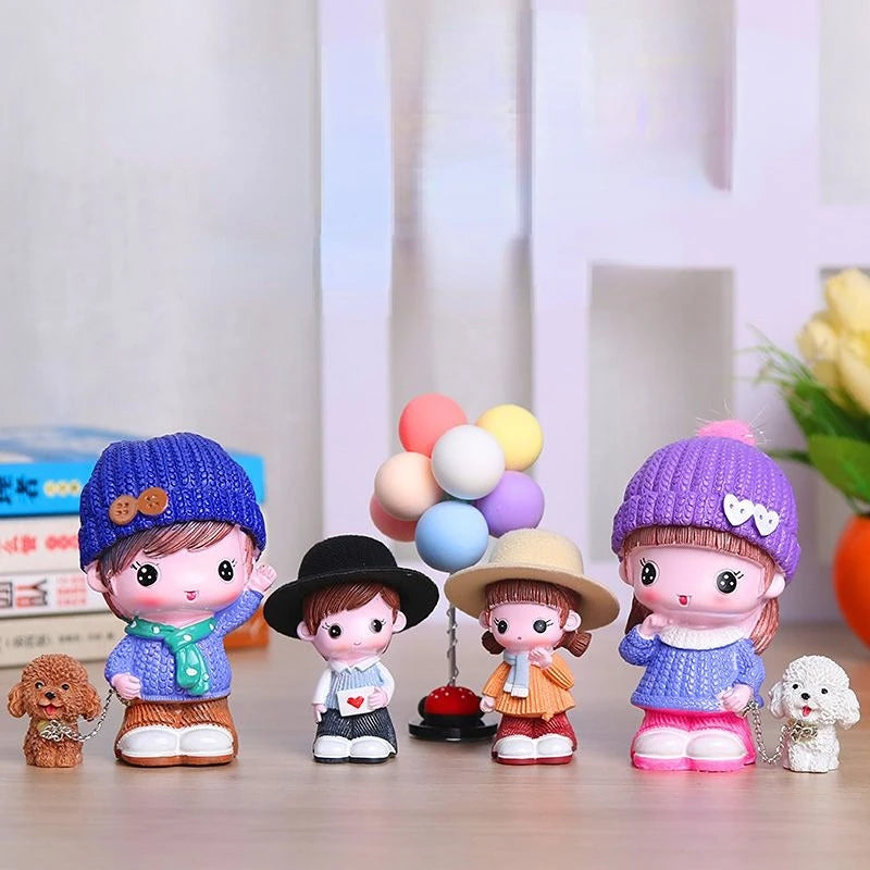 Resin Cartoon Cute Girl and Boys Car Ornament Micro Landscape Bonsai Decoration Desktop Creative Trinket Home Accessories