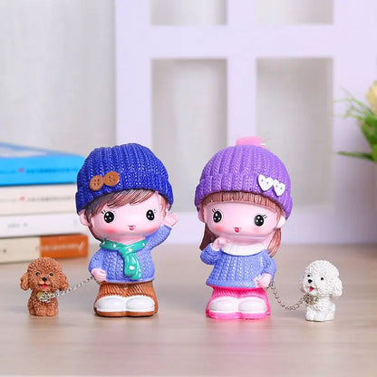 Resin Cartoon Cute Girl and Boys Car Ornament Micro Landscape Bonsai Decoration Desktop Creative Trinket Home Accessories