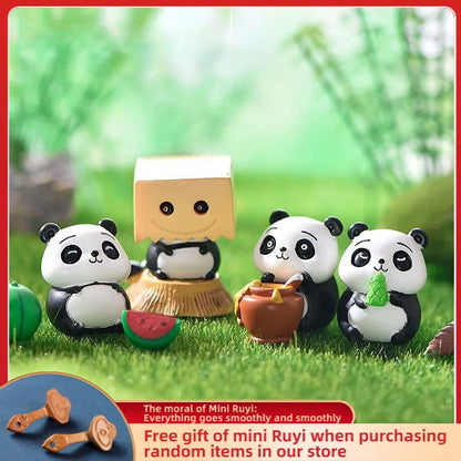 Resin Cartoon Cute Panda Car Ornaments Micro Landscape Bonsai Decoration Desktop Creative Trinket Home Accessories Figurines