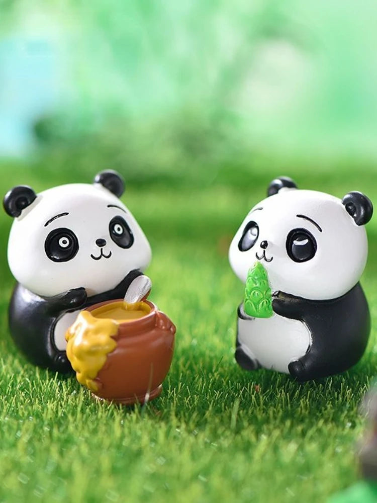 Resin Cartoon Cute Panda Car Ornaments Micro Landscape Bonsai Decoration Desktop Creative Trinket Home Accessories Figurines