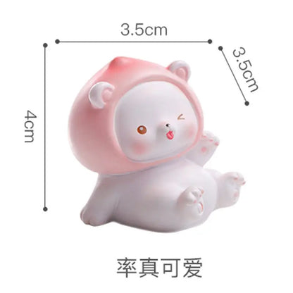 Resin Cartoon Cute Peach Bear Car Ornament Micro Landscape Bonsai Decoration Desktop Creative Trinket Home Accessories Figurines