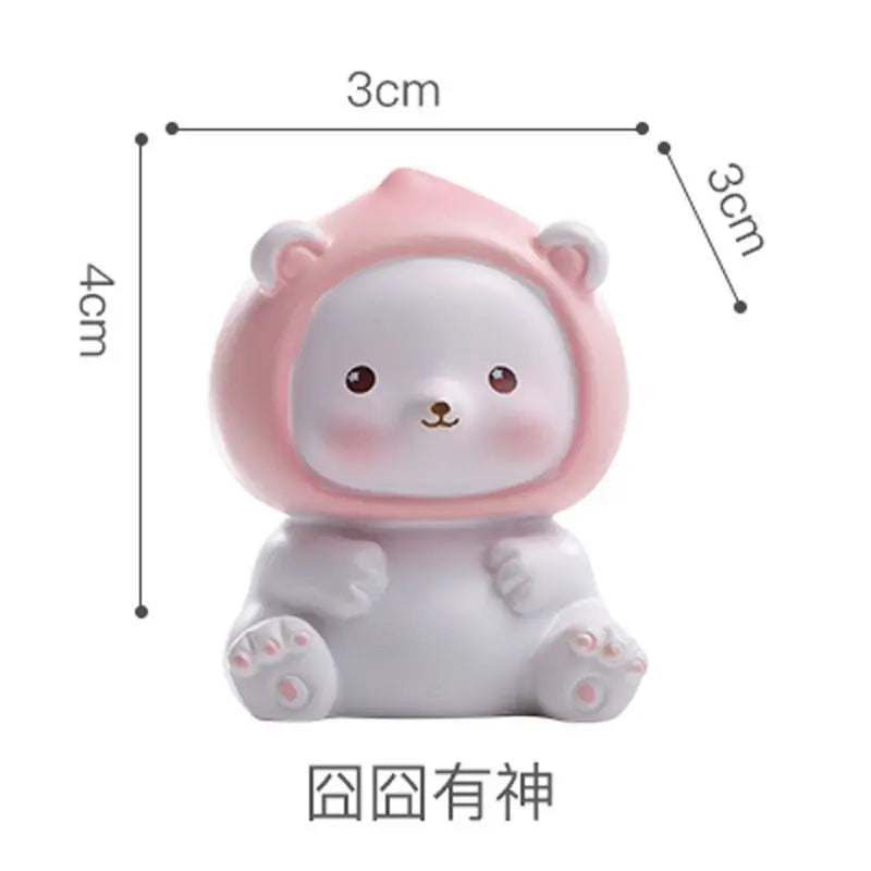 Resin Cartoon Cute Peach Bear Car Ornament Micro Landscape Bonsai Decoration Desktop Creative Trinket Home Accessories Figurines
