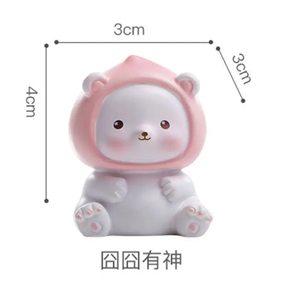 Resin Cartoon Cute Peach Bear Car Ornament Micro Landscape Bonsai Decoration Desktop Creative Trinket Home Accessories Figurines