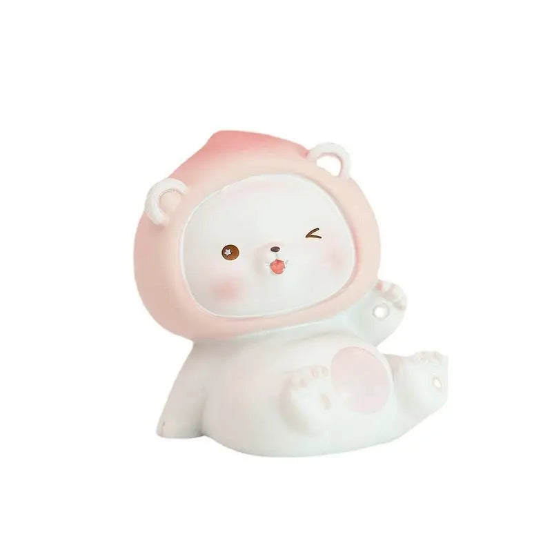 Resin Cartoon Cute Peach Bear Car Ornament Micro Landscape Bonsai Decoration Desktop Creative Trinket Home Accessories Figurines