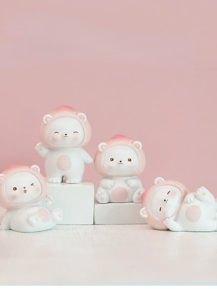 Resin Cartoon Cute Peach Bear Car Ornament Micro Landscape Bonsai Decoration Desktop Creative Trinket Home Accessories Figurines