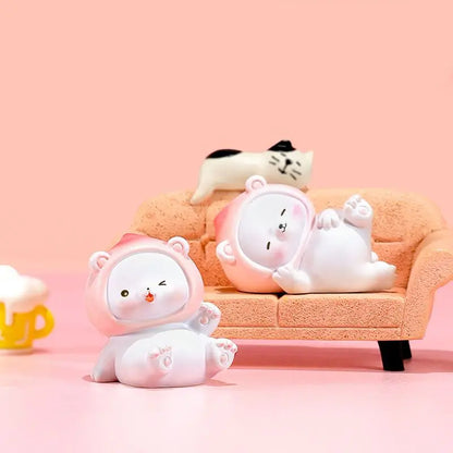 Resin Cartoon Cute Peach Bear Car Ornament Micro Landscape Bonsai Decoration Desktop Creative Trinket Home Accessories Figurines