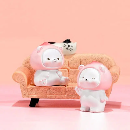 Resin Cartoon Cute Peach Bear Car Ornament Micro Landscape Bonsai Decoration Desktop Creative Trinket Home Accessories Figurines