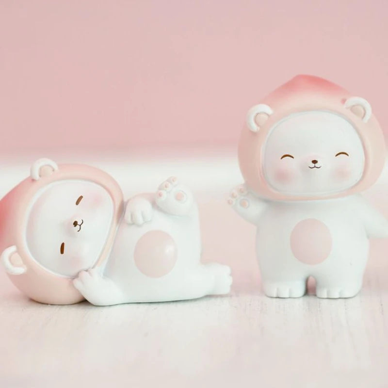 Resin Cartoon Cute Peach Bear Car Ornament Micro Landscape Bonsai Decoration Desktop Creative Trinket Home Accessories Figurines