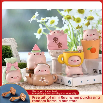 Resin Cartoon Cute Pig Rabbit Car Ornament Micro Landscape Bonsai Decoration Desktop Creative Trinket Home Accessories Figurines