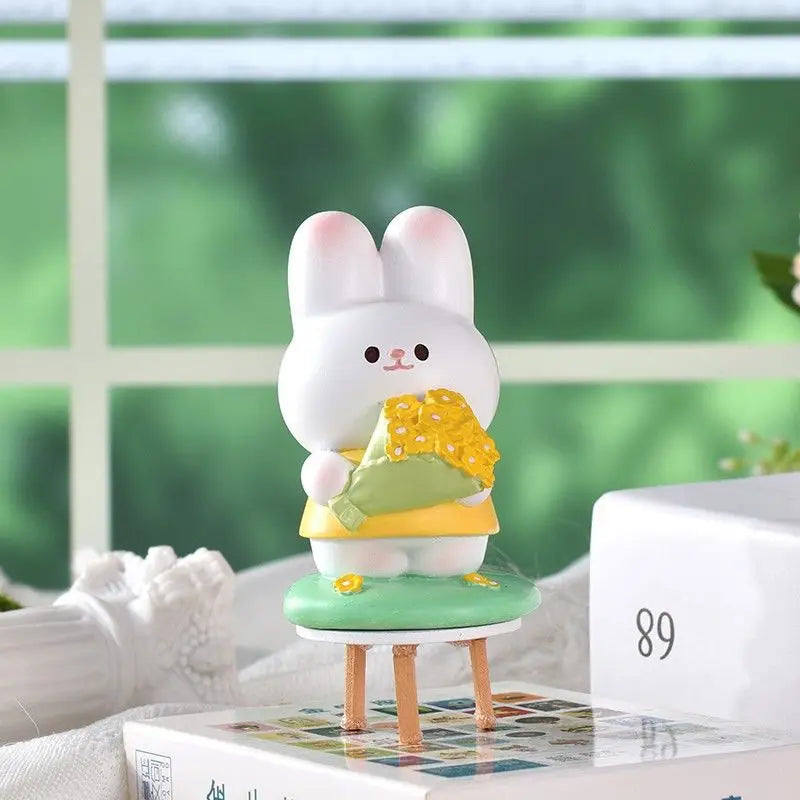 Resin Cartoon Cute Pig Rabbit Car Ornament Micro Landscape Bonsai Decoration Desktop Creative Trinket Home Accessories Figurines