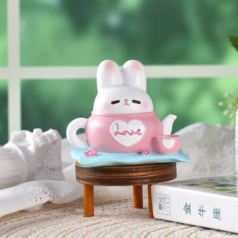 Resin Cartoon Cute Pig Rabbit Car Ornament Micro Landscape Bonsai Decoration Desktop Creative Trinket Home Accessories Figurines