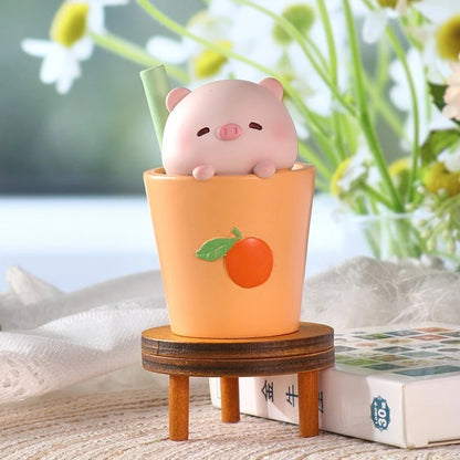 Resin Cartoon Cute Pig Rabbit Car Ornament Micro Landscape Bonsai Decoration Desktop Creative Trinket Home Accessories Figurines