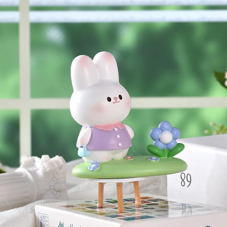 Resin Cartoon Cute Pig Rabbit Car Ornament Micro Landscape Bonsai Decoration Desktop Creative Trinket Home Accessories Figurines