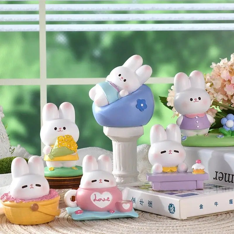 Resin Cartoon Cute Pig Rabbit Car Ornament Micro Landscape Bonsai Decoration Desktop Creative Trinket Home Accessories Figurines
