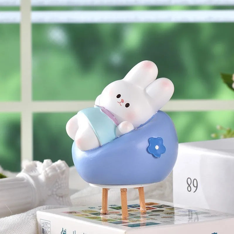 Resin Cartoon Cute Pig Rabbit Car Ornament Micro Landscape Bonsai Decoration Desktop Creative Trinket Home Accessories Figurines