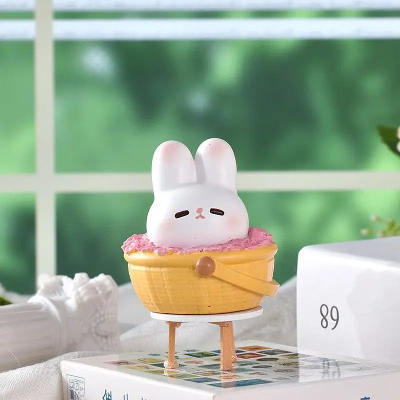 Resin Cartoon Cute Pig Rabbit Car Ornament Micro Landscape Bonsai Decoration Desktop Creative Trinket Home Accessories Figurines