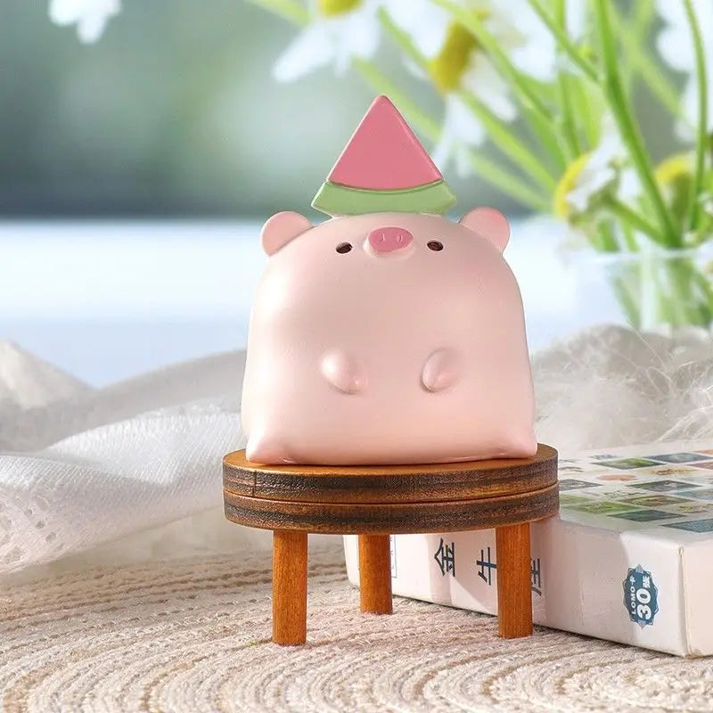 Resin Cartoon Cute Pig Rabbit Car Ornament Micro Landscape Bonsai Decoration Desktop Creative Trinket Home Accessories Figurines