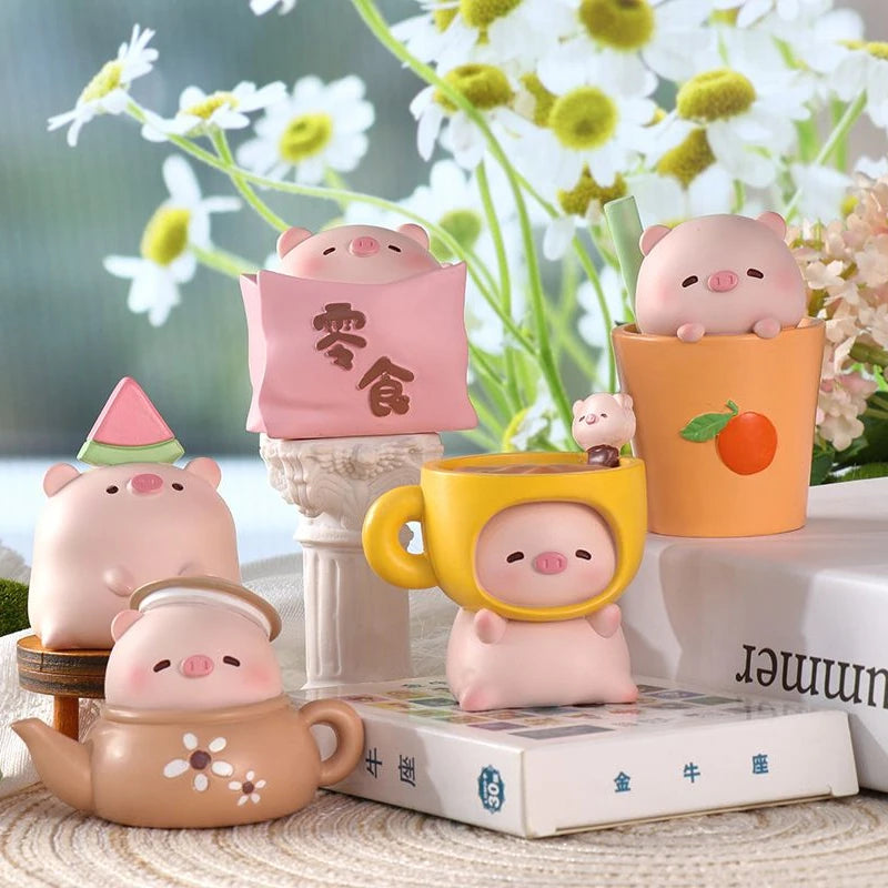 Resin Cartoon Cute Pig Rabbit Car Ornament Micro Landscape Bonsai Decoration Desktop Creative Trinket Home Accessories Figurines