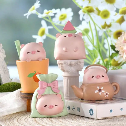 Resin Cartoon Cute Pig Rabbit Car Ornament Micro Landscape Bonsai Decoration Desktop Creative Trinket Home Accessories Figurines