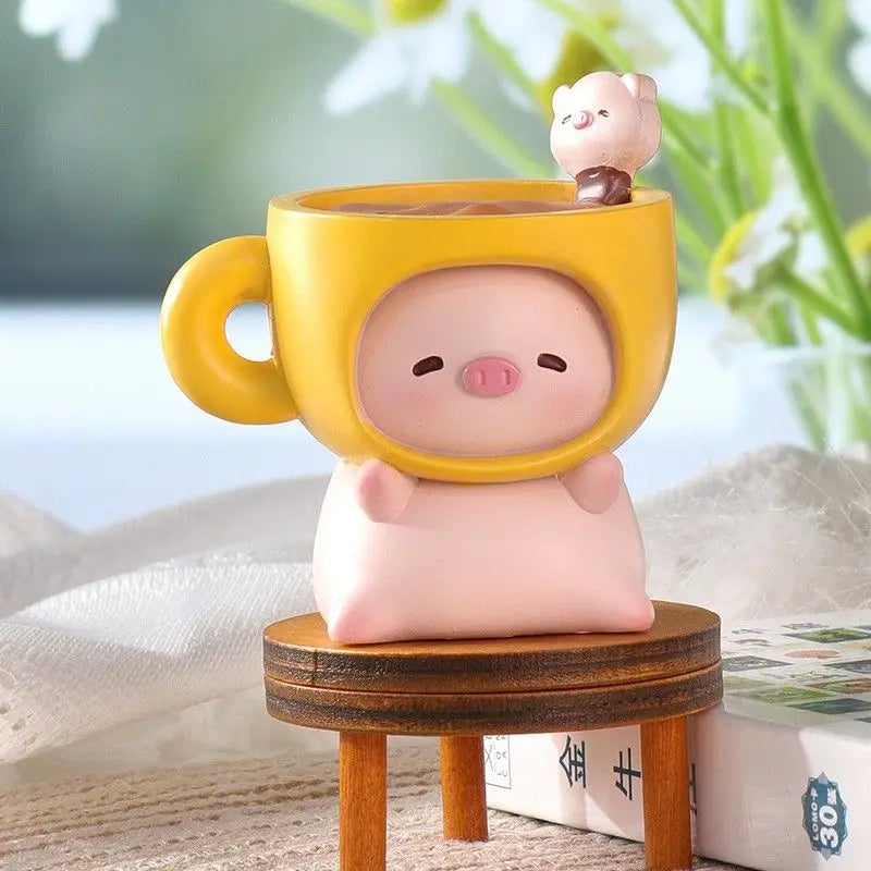 Resin Cartoon Cute Pig Rabbit Car Ornament Micro Landscape Bonsai Decoration Desktop Creative Trinket Home Accessories Figurines