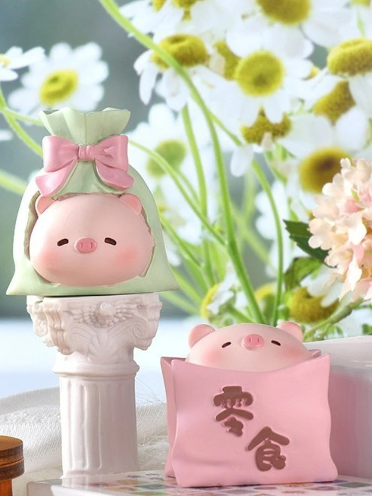Resin Cartoon Cute Pig Rabbit Car Ornament Micro Landscape Bonsai Decoration Desktop Creative Trinket Home Accessories Figurines