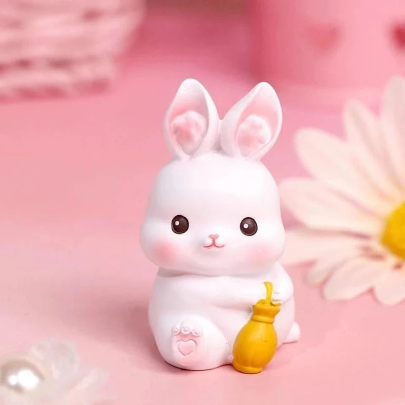 Resin Cartoon Cute Rabbit Car Ornament Micro Landscape Bonsai Decoration Desktop Creative Trinket Home Accessories Figurines