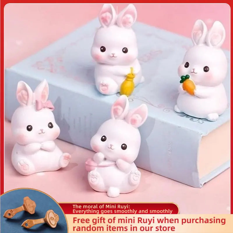 Resin Cartoon Cute Rabbit Car Ornament Micro Landscape Bonsai Decoration Desktop Creative Trinket Home Accessories Figurines