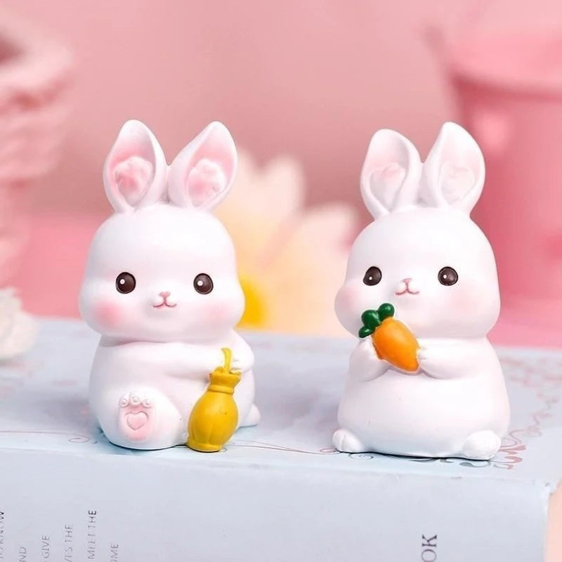 Resin Cartoon Cute Rabbit Car Ornament Micro Landscape Bonsai Decoration Desktop Creative Trinket Home Accessories Figurines