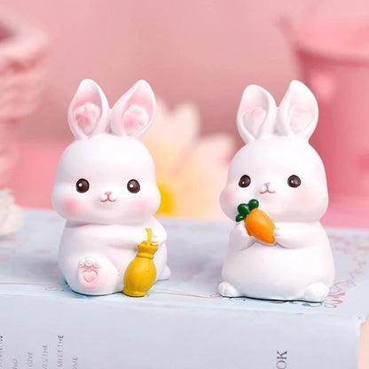 Resin Cartoon Cute Rabbit Car Ornament Micro Landscape Bonsai Decoration Desktop Creative Trinket Home Accessories Figurines