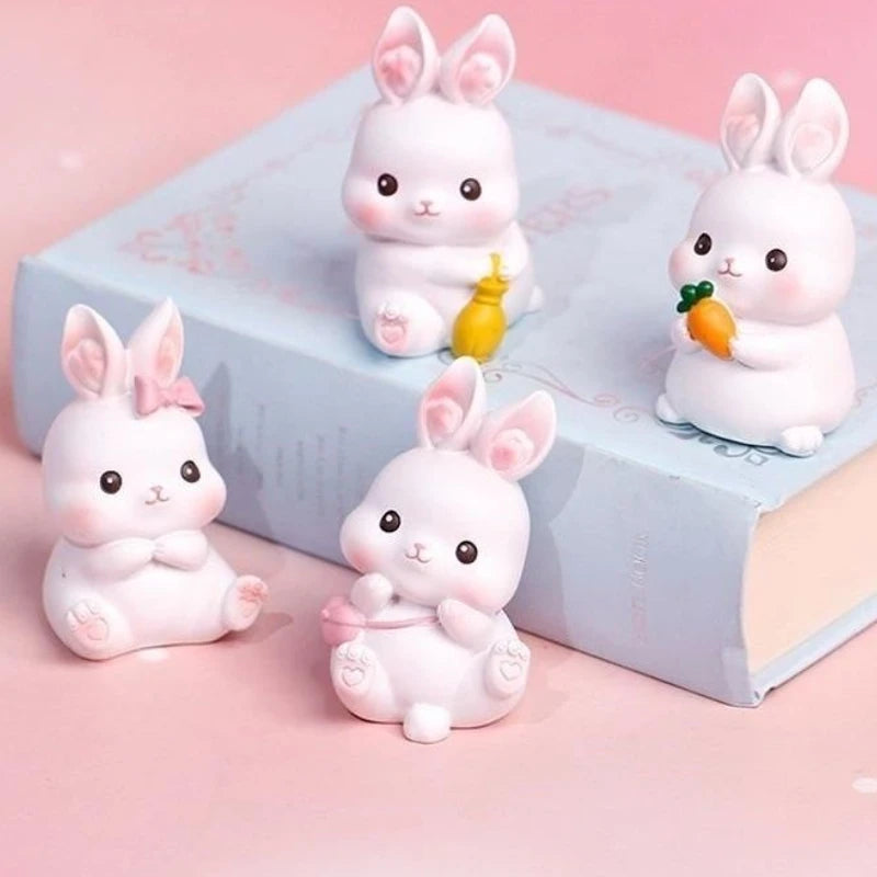 Resin Cartoon Cute Rabbit Car Ornament Micro Landscape Bonsai Decoration Desktop Creative Trinket Home Accessories Figurines