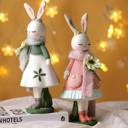 Resin Cartoon Cute Rabbit Car Ornament Micro Landscape Bonsai Decoration Desktop Creative Trinket Home Accessories Figurines