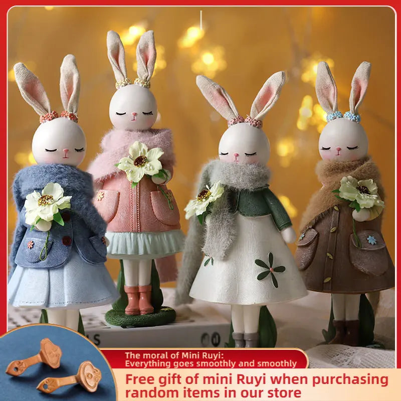 Resin Cartoon Cute Rabbit Car Ornament Micro Landscape Bonsai Decoration Desktop Creative Trinket Home Accessories Figurines