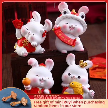 Resin Cartoon Cute Rabbit Car Ornament Micro Landscape Bonsai Decoration Desktop Creative Trinket Home Accessories Figurines