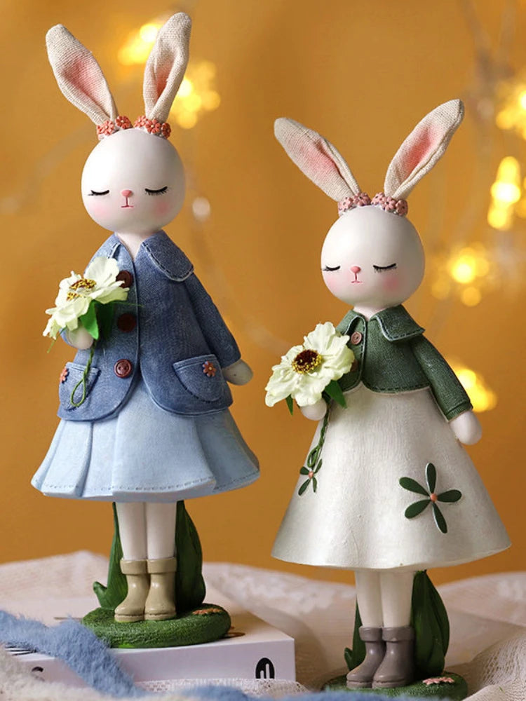 Resin Cartoon Cute Rabbit Car Ornament Micro Landscape Bonsai Decoration Desktop Creative Trinket Home Accessories Figurines