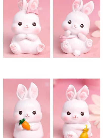 Resin Cartoon Cute Rabbit Car Ornament Micro Landscape Bonsai Decoration Desktop Creative Trinket Home Accessories Figurines