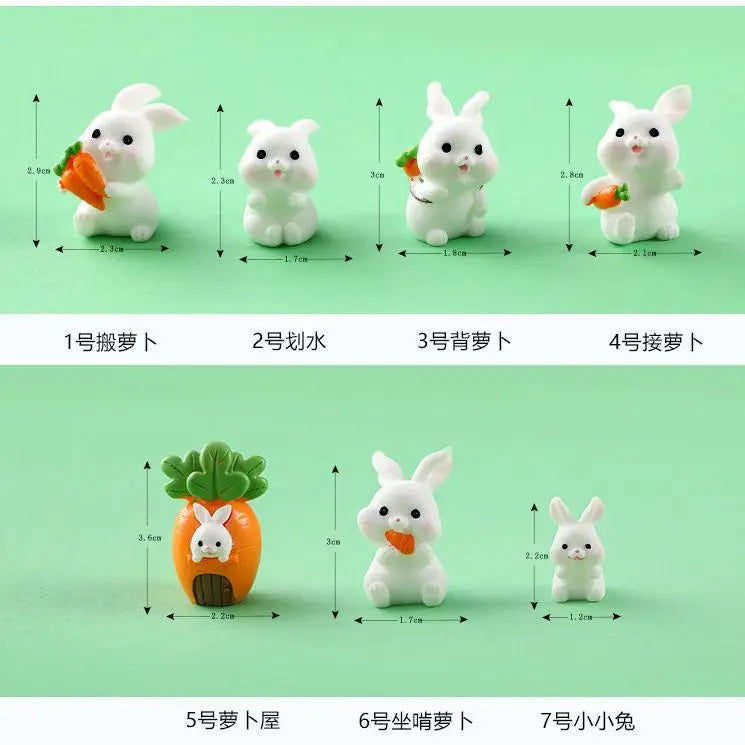 Resin Cartoon Cute Rabbit Car Ornaments Micro Landscape Bonsai Decoration Desktop Creative Trinket Home Accessories Figurines