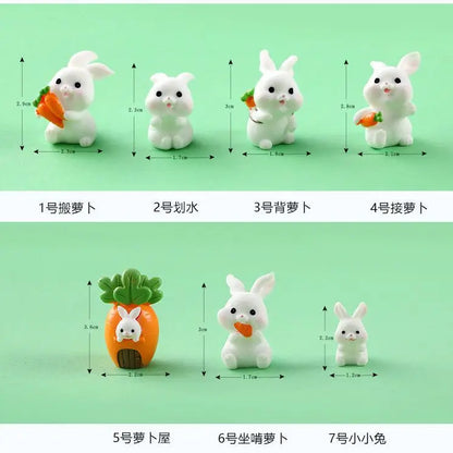 Resin Cartoon Cute Rabbit Car Ornaments Micro Landscape Bonsai Decoration Desktop Creative Trinket Home Accessories Figurines
