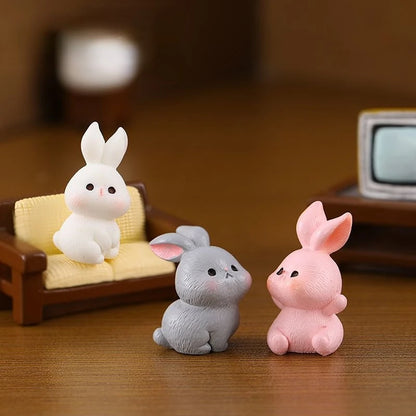Resin Cartoon Cute Rabbit Car Ornaments Micro Landscape Bonsai Decoration Desktop Creative Trinket Home Accessories Figurines