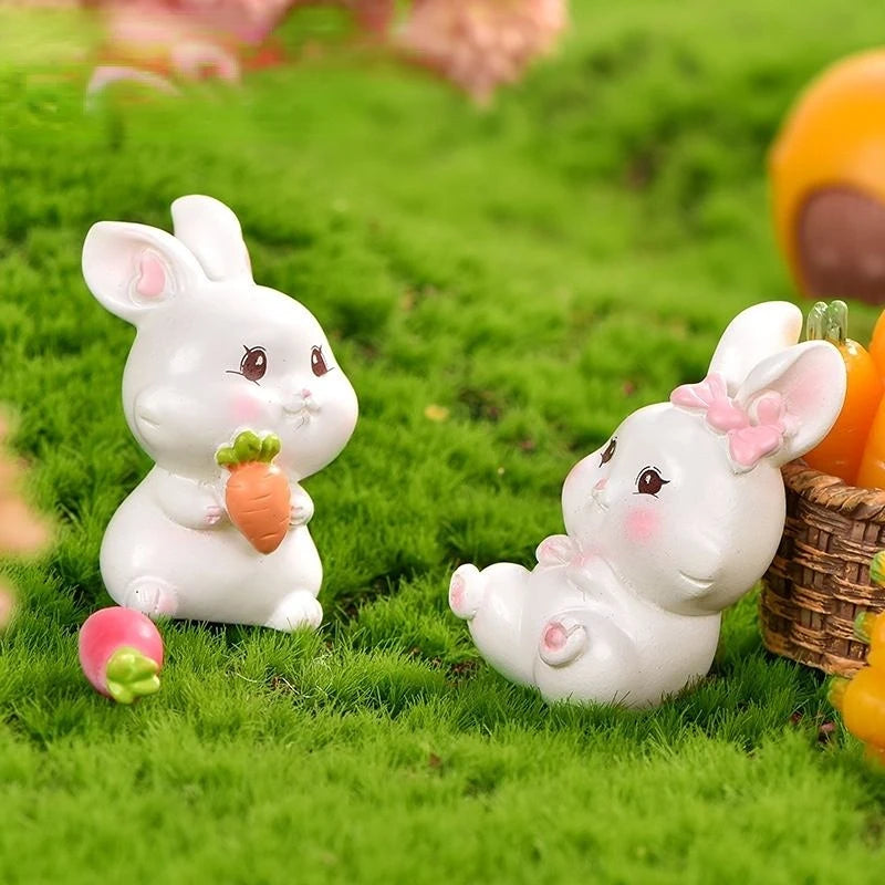 Resin Cartoon Cute Rabbit Car Ornaments Micro Landscape Bonsai Decoration Desktop Creative Trinket Home Accessories Figurines