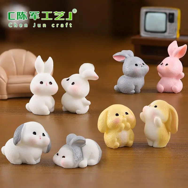 Resin Cartoon Cute Rabbit Car Ornaments Micro Landscape Bonsai Decoration Desktop Creative Trinket Home Accessories Figurines