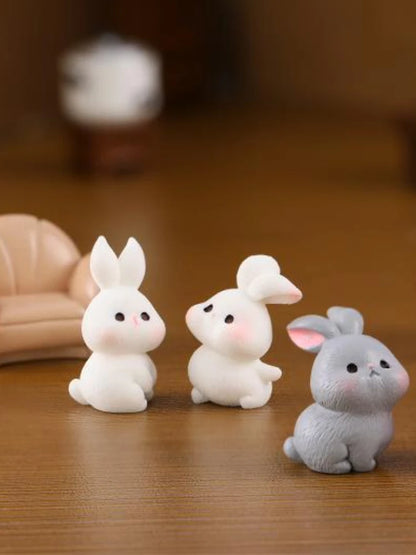 Resin Cartoon Cute Rabbit Car Ornaments Micro Landscape Bonsai Decoration Desktop Creative Trinket Home Accessories Figurines