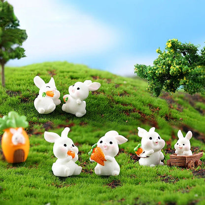 Resin Cartoon Cute Rabbit Car Ornaments Micro Landscape Bonsai Decoration Desktop Creative Trinket Home Accessories Figurines