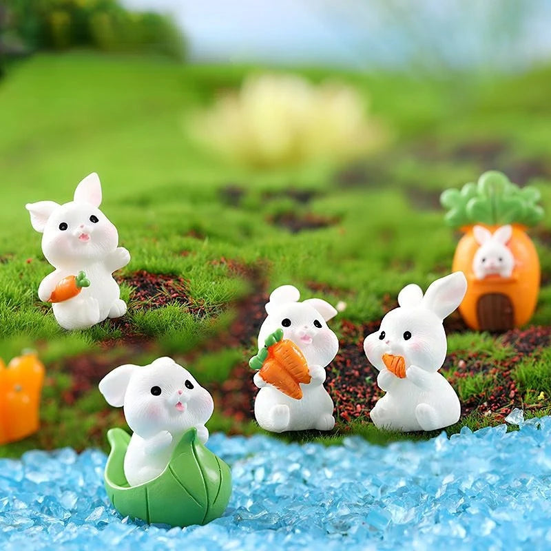 Resin Cartoon Cute Rabbit Car Ornaments Micro Landscape Bonsai Decoration Desktop Creative Trinket Home Accessories Figurines