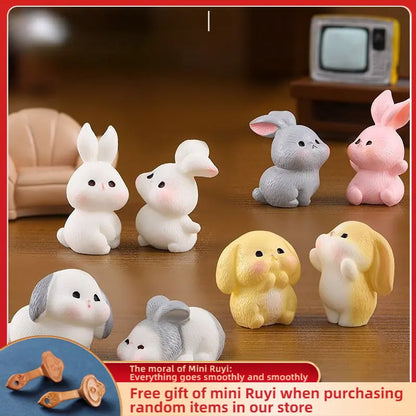 Resin Cartoon Cute Rabbit Car Ornaments Micro Landscape Bonsai Decoration Desktop Creative Trinket Home Accessories Figurines
